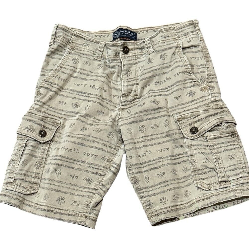 American Eagle Tan Cargo Shorts Classic Active Flex Aztec Southwestern Mens 33